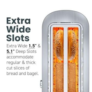 Elite Gourmet Long Slot 4 Slice Toaster with Wide Slots