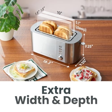 Elite Gourmet Long Slot 4 Slice Toaster with Wide Slots