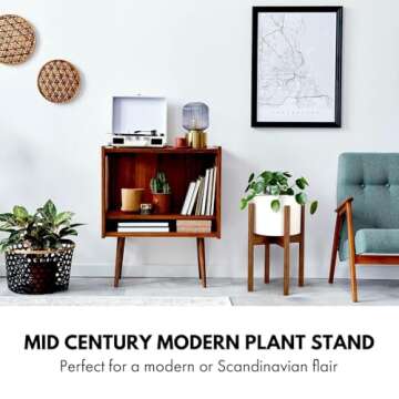 Fox & Fern Adjustable Indoor Plant Stand - Mid Century Bamboo, Easy Assembly, Adjustable Height