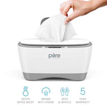 PureBaby™ Wipe Warmer with Digital Display - Easy-Feed Dispenser with 3 Heat Settings, LCD Display, 80 Wipe Capacity, Naturally Steam Heated for Comfort and Safety for Baby