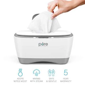 PureBaby™ Wipe Warmer with Digital Display - Easy-Feed Dispenser with 3 Heat Settings, LCD Display, 80 Wipe Capacity, Naturally Steam Heated for Comfort and Safety for Baby