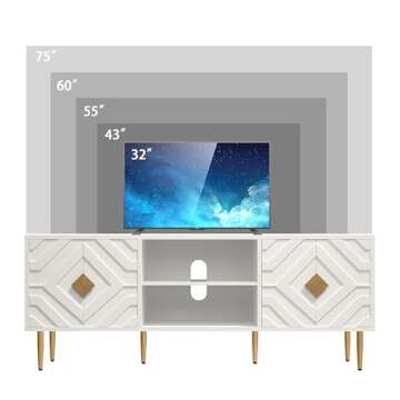 HLR TV Stand for 65/70/75 inch TV, Entertainment Center with Storage Cabinets and Embossed Pattern Doors, Mid Century Modern Media TV Console Table for Living Room Bedroom