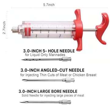 Meat Injector Syringe - 3 Marinade Injector Needles for BBQ Grill, Premium Portable Turkey Injector kit for Smoker,Marinades Injector for Meats With 1oz Large Capacity 1 Brush Easy to Use & Clean Red