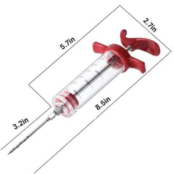 Meat Injector Syringe - 3 Marinade Injector Needles for BBQ Grill, Premium Portable Turkey Injector kit for Smoker,Marinades Injector for Meats With 1oz Large Capacity 1 Brush Easy to Use & Clean Red