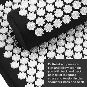 Dr Relief Acupressure Mat 28" x 17" - Shiatsu Intervention Mat & Pillow Gift Set - Quick Back & Neck Pain Relief for Men & Women, Cushion for Sciatica, Trigger Point Therapy, Stress Relief and Muscle
