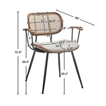 YOUUGIOR Rattan Dining Room Chairs Set of 2,Mid Century Modern Kitchen Side Chairs, Metal Legs Desk ...