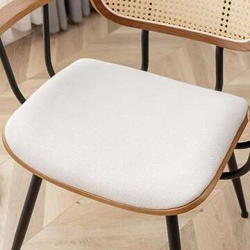 YOUUGIOR Rattan Dining Room Chairs Set of 2,Mid Century Modern Kitchen Side Chairs, Metal Legs Desk Chairs,Linen Fabric Accent Chairs with Arms and Rattan Backrest,Beige Fabric