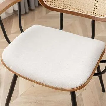 YOUUGIOR Rattan Dining Room Chairs Set of 2,Mid Century Modern Kitchen Side Chairs, Metal Legs Desk Chairs,Linen Fabric Accent Chairs with Arms and Rattan Backrest,Beige Fabric