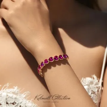 KELMALL Party Prom Stretch Rhinestone Bracelet for Women, Trendy Exquisite Heart Geometric Crystal Elastic Bangle Packaged with Jewelry Box