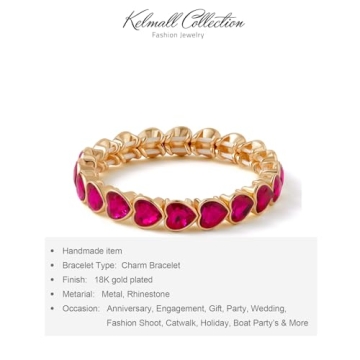 KELMALL Party Prom Stretch Rhinestone Bracelet for Women, Trendy Exquisite Heart Geometric Crystal Elastic Bangle Packaged with Jewelry Box