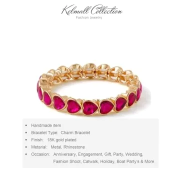 KELMALL Party Prom Stretch Rhinestone Bracelet for Women, Trendy Exquisite Heart Geometric Crystal Elastic Bangle Packaged with Jewelry Box