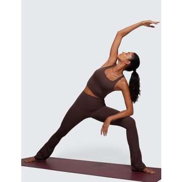 CRZ YOGA Butterluxe Womens Y-Back Racerback Longline Sports Bra - Padded Scoop Neck Workout Crop Tank Top with Built in Pads Hot Fudge Brown X-Large