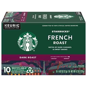 Starbucks Coffee K-Cup Pods, French Roast, Dark Roast Ground Coffee K-Cups for Keurig Brewers, 100% ...
