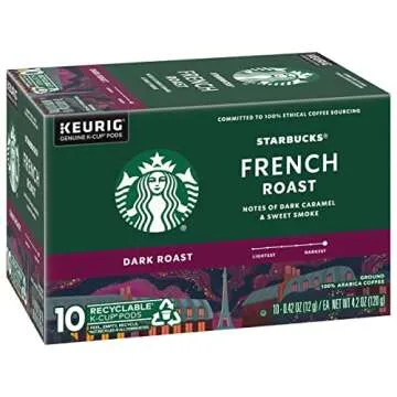 Starbucks Coffee K-Cup Pods, French Roast, Dark Roast Ground Coffee K-Cups for Keurig Brewers, 100% Arabica Coffee, 10 CT K-Cup Pods/Box (Pack of 2 Boxes)