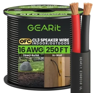 GearIT 16/2 Speaker Wire (250 Feet) 16AWG Gauge - Outdoor Direct Burial in Ground/in Wall / CL3 CL2 ...