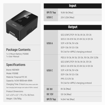 Neewer Mini V Mount Battery 6800mAh - Powerful & Portable