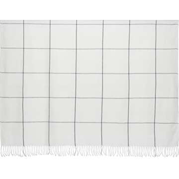 Arus Acrylic Highlands Collection Queen Size Tartan Plaid Design Throw Blanket Off-White, 60x80 inches