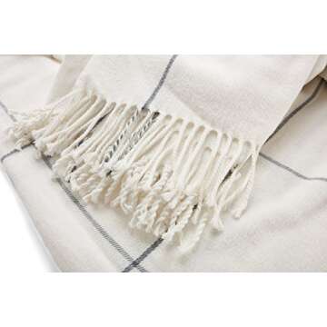 Arus Acrylic Highlands Collection Queen Size Tartan Plaid Design Throw Blanket Off-White, 60x80 inches