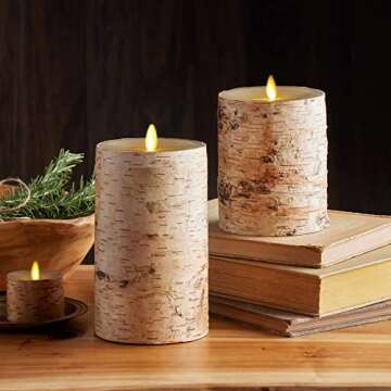 Luminara Birch Wrapped Flameless Candle - Realistic LED Light