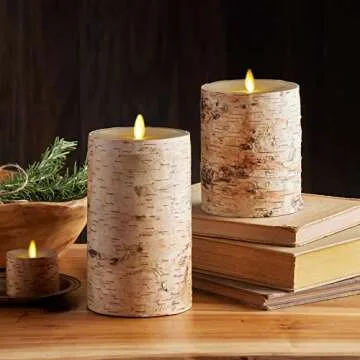 Luminara Birch Wrapped Flameless Candle - Realistic LED Light