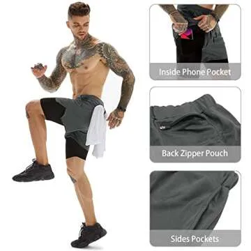 OEBLD Men's 2-in-1 Gym Workout Shorts with Towel Loop