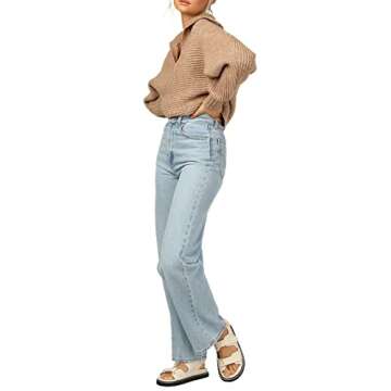 HZSONNE Women's Lapel Collar V Neck Soft Sweater Solid Long Sleeve Cozy Pullover Tops Knitwear (Khaki, Small)