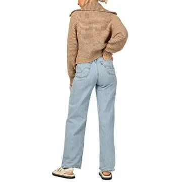 HZSONNE Women's Lapel Collar V Neck Soft Sweater Solid Long Sleeve Cozy Pullover Tops Knitwear (Khaki, Small)