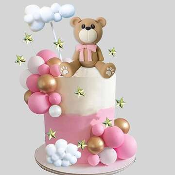 Bear Cake Toppers Bear Balls Cake Decorations with Stars Clouds Cake Toppers for Boy Girl Baby Showe...