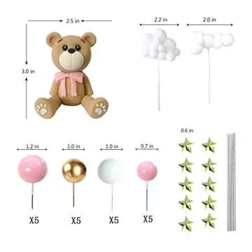 Bear Cake Toppers Bear Balls Cake Decorations with Stars Clouds Cake Toppers for Boy Girl Baby Shower Birthday Party Decorations (Pink Bear Set)