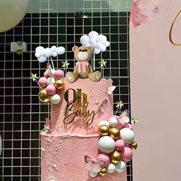 Bear Cake Toppers Bear Balls Cake Decorations with Stars Clouds Cake Toppers for Boy Girl Baby Shower Birthday Party Decorations (Pink Bear Set)