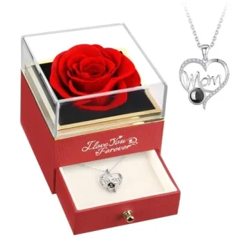 WILDLOVE Gifts: Preserved Rose & Mom Necklace Set