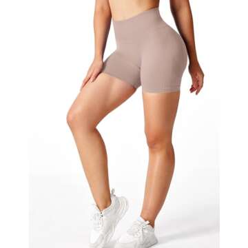 YEOREO Professional Women Workout Shorts 3.6" Scrunch Shorts Seamless High Waisted Contour Gym Yoga Biker Shorts Apricot S