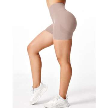 YEOREO Professional Women Workout Shorts 3.6" Scrunch Shorts Seamless High Waisted Contour Gym Yoga Biker Shorts Apricot S