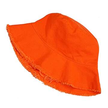 boderier Sun Hats for Women Summer Casual Wide Brim Cotton Bucket Hat Beach Vacation Travel Accessories (Orange)