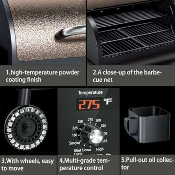 KingChii 456 SQ.IN Pellet Grill Smoker with Side Shelf, BBQ Grill with PID Temperature Control for Outdoor Cooking, BBQ Camping and Patio, Brown(Cover Including)