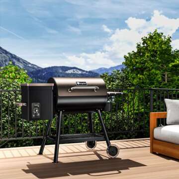 KingChii 456 SQ.IN Pellet Grill Smoker with Side Shelf, BBQ Grill with PID Temperature Control for Outdoor Cooking, BBQ Camping and Patio, Brown(Cover Including)