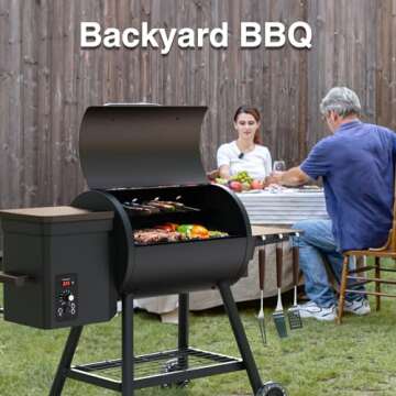 KingChii 456 SQ.IN Pellet Grill Smoker with Side Shelf, BBQ Grill with PID Temperature Control for Outdoor Cooking, BBQ Camping and Patio, Brown(Cover Including)