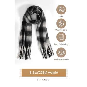 Passionbility Women's Winter Scarfs, Mohair Vintage Scarf for Women and Men, Large Chunky Scarf Cashmere Feel Blanket Wrap