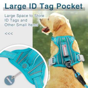BARKBAY Dog Harness No Pull with ID Tag Pocket - Heavy Duty, Reflective, Easy Control for Large Dogs (Ocean Blue,L)