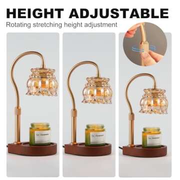 OHBET Candle Warmer Lamp with Timer, Candle Lamp Warmer with Dimmer & Height Adjustable, Flower Lamp Candle Warmer for Jar Candles, Dimmable Candle Warmer Lamp with 2 Bulbs (Gold)