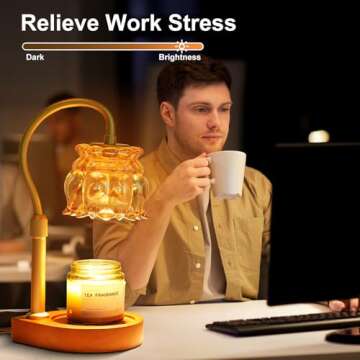 OHBET Candle Warmer Lamp with Timer, Candle Lamp Warmer with Dimmer & Height Adjustable, Flower Lamp Candle Warmer for Jar Candles, Dimmable Candle Warmer Lamp with 2 Bulbs (Gold)