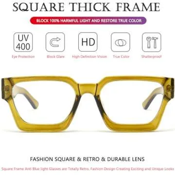 AIEYEZO Square Thick Frame Glasses for Women Men Fashion Blue Light Glasses Trendy Chic Computer Eyeglasses (Olive Green)