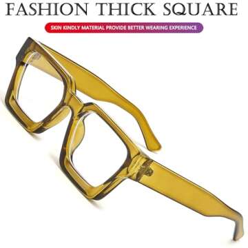AIEYEZO Square Thick Frame Glasses for Women Men Fashion Blue Light Glasses Trendy Chic Computer Eyeglasses (Olive Green)