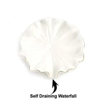 Ceramic Self Draining Soap Dish White Lotus Leaf Soap Holder Waterfall Soap Dish Soap Savers for Bar Soap, for Bathroom, for Shower, for Bar Counter