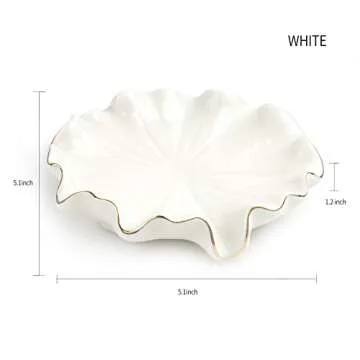 Ceramic Self Draining Soap Dish White Lotus Leaf Soap Holder Waterfall Soap Dish Soap Savers for Bar Soap, for Bathroom, for Shower, for Bar Counter