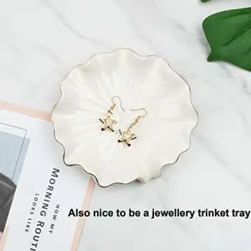 Ceramic Self Draining Soap Dish White Lotus Leaf Soap Holder Waterfall Soap Dish Soap Savers for Bar Soap, for Bathroom, for Shower, for Bar Counter