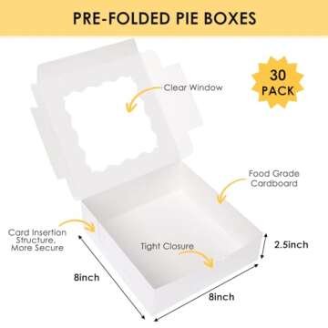 Moretoes 30pcs Bakery Boxes, 8x8x2.5 Cookie Boxes with Window, White Treat Containers for Donuts, Ch...