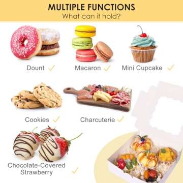 Moretoes 30pcs Bakery Boxes, 8x8x2.5 Cookie Boxes with Window, White Treat Containers for Donuts, Chocolate Strawberries, Pie