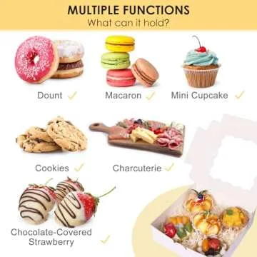 Moretoes 30pcs Bakery Boxes, 8x8x2.5 Cookie Boxes with Window, White Treat Containers for Donuts, Chocolate Strawberries, Pie