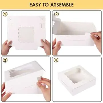 Moretoes 30pcs Bakery Boxes, 8x8x2.5 Cookie Boxes with Window, White Treat Containers for Donuts, Chocolate Strawberries, Pie
